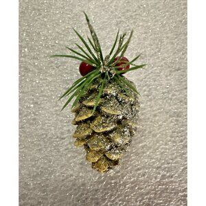 Glitter Frosted Pinecone Christmas Ornament Hanging Holiday Decor 2" Silver Gold